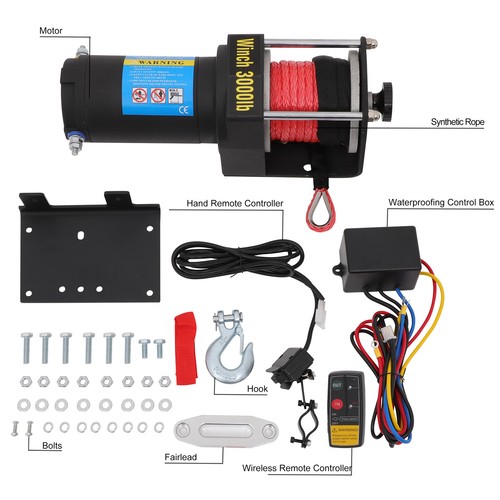 3000lb Electric Winch Synthetic Rope Waterproof Towing Truck Off-Road NEW - Picture 2 of 9