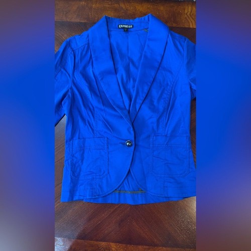 Express womens Cobalt Blue One Button Blazer Three Quarter Sleeves Size 4 - Picture 2 of 8