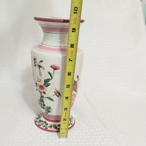 Vtg Laura Ashley Vase White Pink Floral Cottage Shabby Country Flowers Farmhouse - Picture 6 of 7