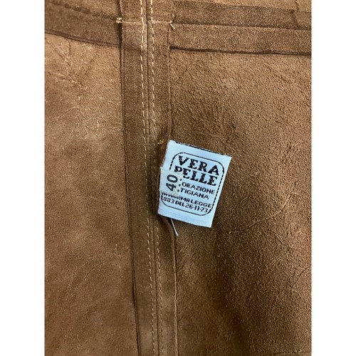 Adele Altman Suede Leather Jacket Roma XS Brown Open Front Made In Italy - Picture 6 of 10
