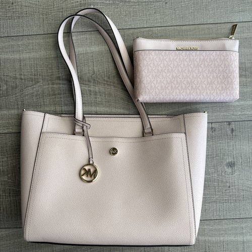 Michael Kors Maisie Large Pebbled Leather Tote Bag Powder Blush Pink MK + Beutel - Bild 1 von 10