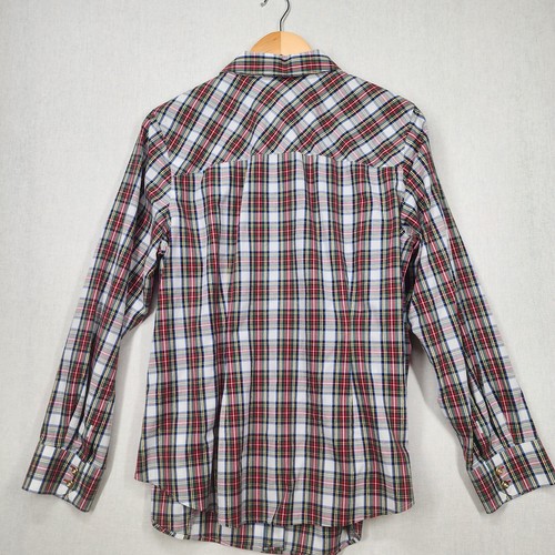 Camisa con botones Talbots sin hierro talla grande 14W a cuadros manga larga roja metálica - Imagen 5 de 9