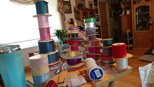 Lot of 35+ Rolls Ribbion some w/Wire, All Colors Sizes Florist Craft NEW & Used - Picture 2 of 12