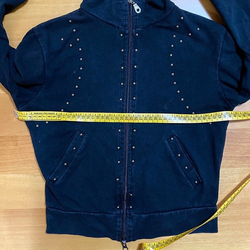 Zip Sweatshirt Jacket Studded Black Gold Casual Sport Streetwear Made in Italy - Picture 7 of 9