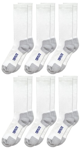 Top Flite Mens Coolmax Seamless Cushion Sport White Ribbed Crew Socks 6 Pair - Picture 1 of 5
