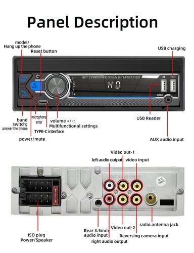 Foldable 7" 1 DIN Car Stereo Radio FM MP5 Player Mirror Link Bluetooth w/ Camera - Picture 14 of 17