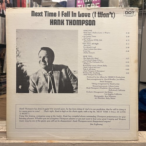 [COUNTRY]~EXC LP~HANK THOMPSON~Next Time I Fall In Love (I Won't)~[1971~DOT~Iss] - Picture 2 of 5