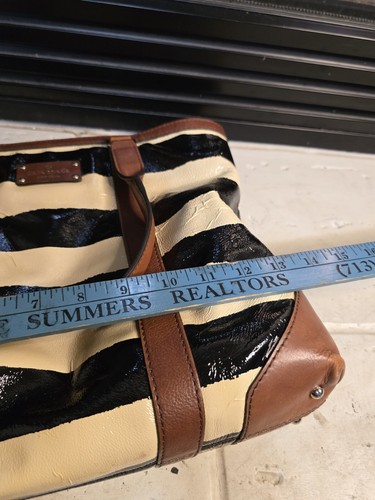 Kate Spade Black &Cream Patent Leather Stripe Tote Satchel Hand Bag Large - Picture 15 of 15