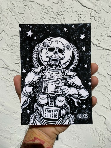 Skelett Astronaut Totenkopf Space Alien Fine Wall Art Print Bryan Collins SIGNIERT - Bild 2 von 5