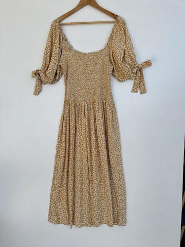 ASOS DESIGN Women's Mustard Ditsy Floral Print Shirred Maxi Dress Size US 6/UK10