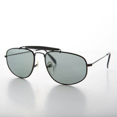 Black Square Aviator with Brow Bar and Glass Lens Vintage Sunglass - Dusty - Picture 2 of 3
