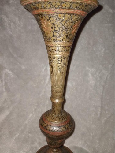 Antique Two-Piece India Etched Brass Incense Burner - Picture 2 of 9