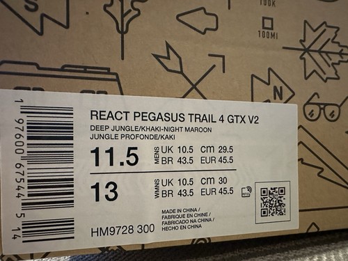 ZAPATOS DEPORTIVOS NIKE REACT PEGASUS TRAIL 4 GORE-TEX PARA HOMBRE HM9728-300 - REINO UNIDO 10,5 BN - Imagen 7 de 7