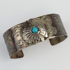 Silver, Turquoise Unisex Cuff Bracelet Vintage Lee Cacy Navajo Sterling