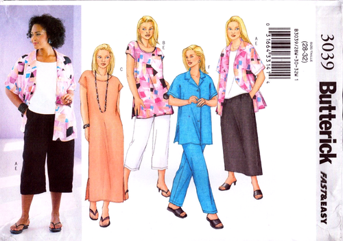 Butterick 3039-Loose Fitting- Shirt-Top-Tunic-Dress-Skirt-Pants ~ Women's  28-32 - Picture 1 of 4