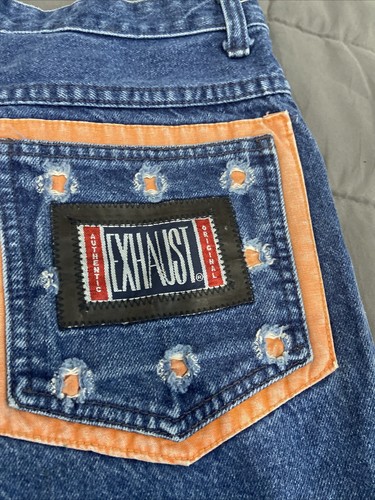 Jeans scarico vintage anni 90 y2k larghi conici invecchiati hip hop toppe all over - Foto 17 di 21