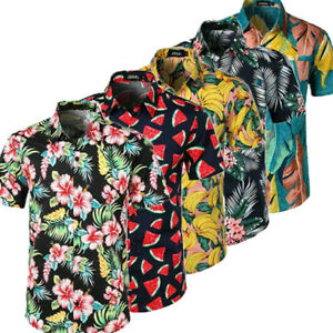 Mens-Hawaiian-Floral-Short-Sleeve-Shirt-Aloha-Party-Summer-Holiday-Beach-Blouse