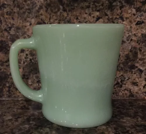 Anchor Hocking Fire King Jadite Milk Glass Coffee Mug D Handle 14 on Bottom (78)