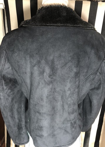 Chaps Womens Faux Suede Moto Style Jacket Faux Fur Lined Black Sz Large - Bild 2 von 7