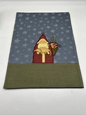 Primitive Americana Christmas Santa Table Runner Blue Stars Check Plaid NEW