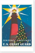 US Coast Guard Seasons Greetings Lighthouse Christmas Tree Joseph Binder Poster