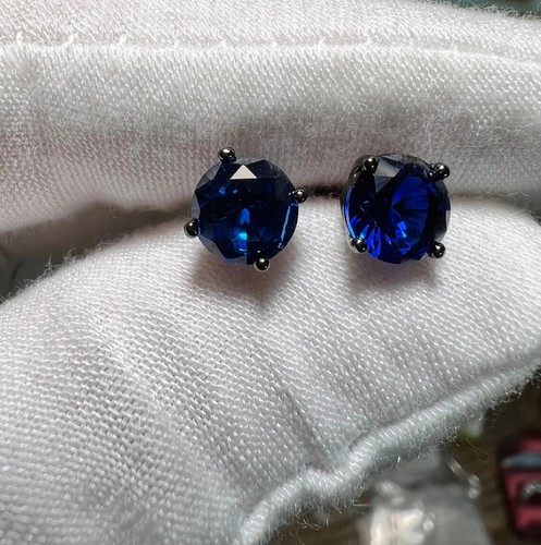 2CT Round Cut Solitaire Lab Created Sapphire Stud Earrings 14k Black Gold Finish