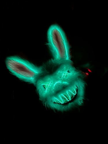 Halloween Cosplay Maske LED Leuchtdraht leuchtet grün gruselig weich Hase Unisex Maske - Bild 4 von 5