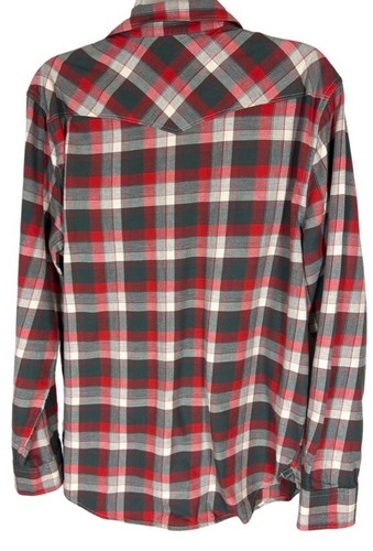Lucky Brand Mens Top Shirt M Cream Red Gray Plaid Western Pearlized Snap Front - Picture 2 of 4