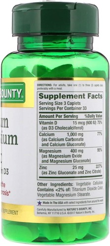 Calcium Magnesium Zinc Vitamin D3 Immune Support Bone Heart Health, 100 Caplets - Picture 23 of 24