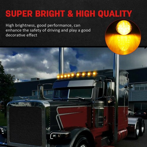 9x Amber Chrome Torpedo LED Cab Marker Light for Paccar Freightliner Semi Truck - Picture 6 of 7