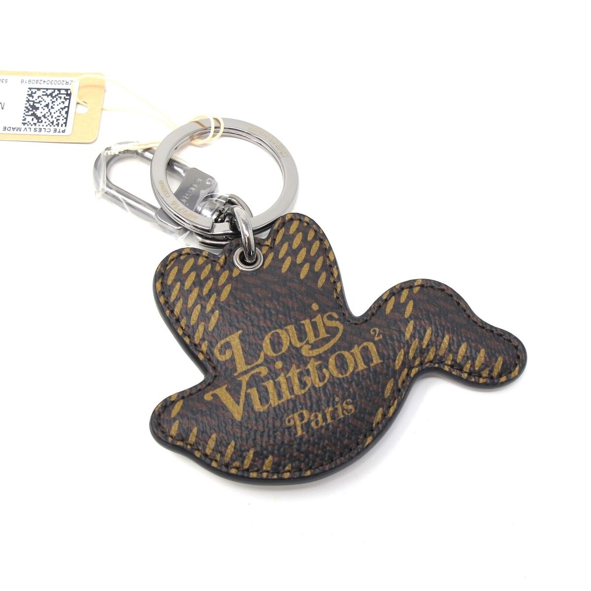 Louis Vuitton × Nigo Street Fashion Silver Metal Square Nameplate LV  Signature Duck Pattern Keychain For