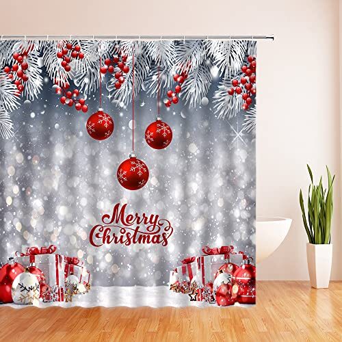 70x70 Inch Christmas Shower Curtain Winter Snow Pine Trees Bathroom Curtain - Picture 3 of 3
