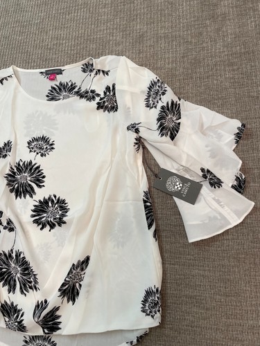 Vince Camuto Designer Blouse - White/Black Gilded Rose Flowing Top - NWT - Picture 4 of 8