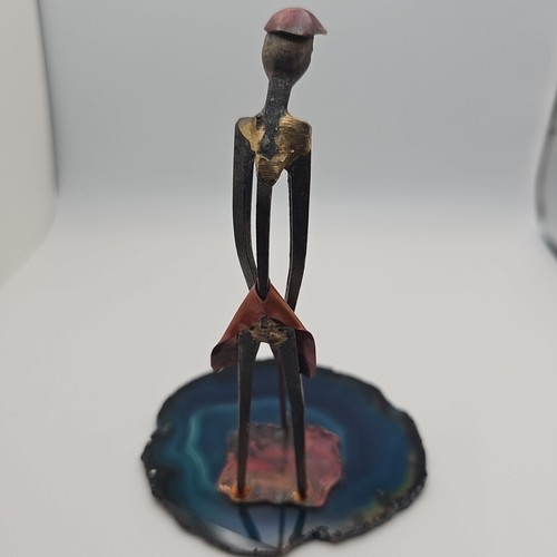 Vtg Hand Made Metal Copper Golf Art Figure On Agate The Putter 1994 Art Custom - Picture 4 of 11