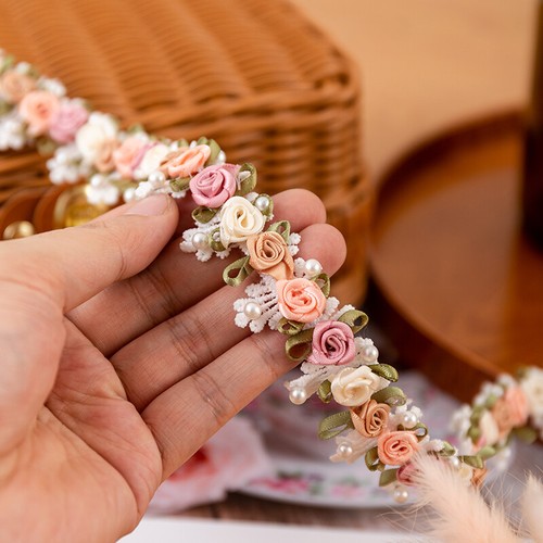 Perline fiori bordo pizzo nastro tessuto fai da te applique abito cucito decorazione artigianale - Foto 6 di 7