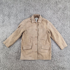 L.l. Bean Jacket Womens Medium Brown Suede Chore Leather Coat Button Up X2-a1