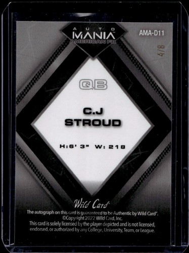 CJ Stroud 2022 Wild Card Auto Mania Rookie Prospect Auto /8 Red White Blue Disco - Picture 2 of 2