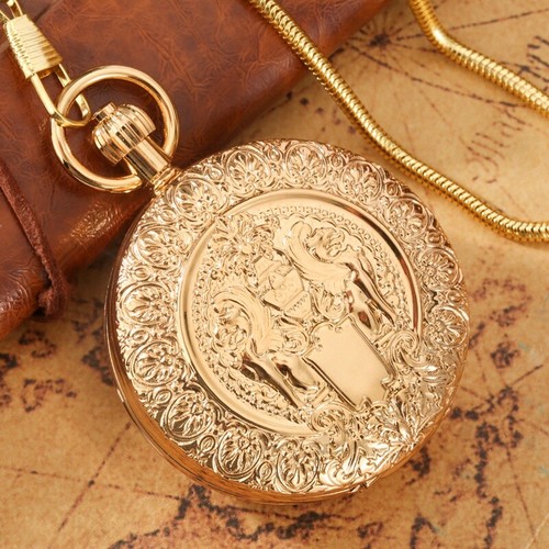 Men's Mechanical Self-Winding Pocket Watch Double Hunter Fob Watches Copper Case - Picture 7 of 10