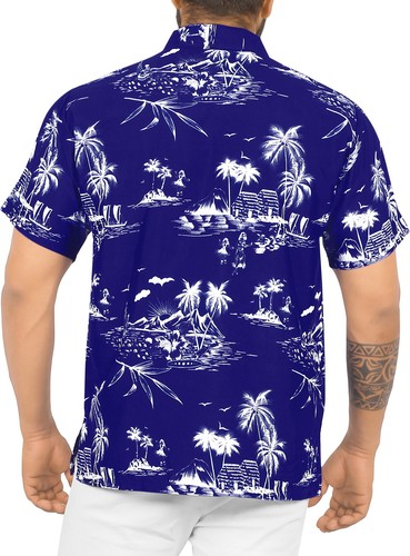 LA LEELA Men's Hawaiian Short Sleeve Button Down Shirts 7XL Tropical, Blue - Picture 3 of 3