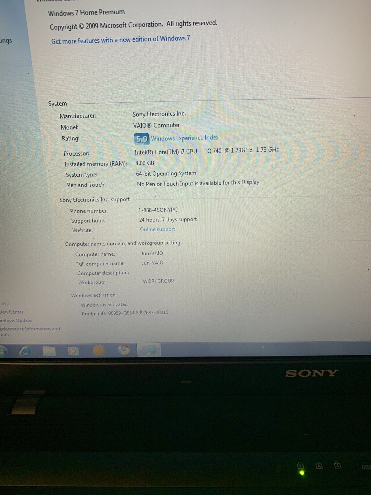 SONY PCG-81114L Laptop w/ Intel Core i7-740QM 1.73 GHZ + 4 GB RAM - Picture 4 of 4