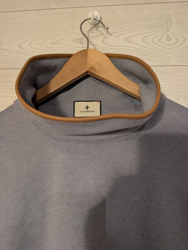 Tuckernuck Piper Poncho Leather Trim Funnel Neck Gray V neck Cape - Image 4 of 4