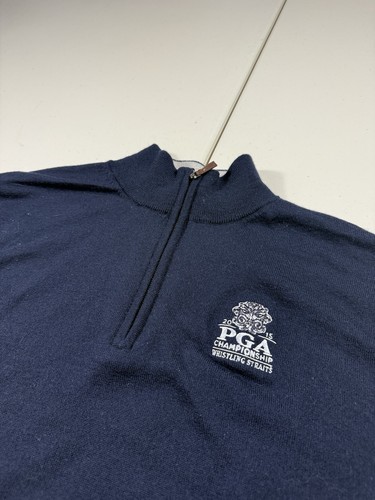 Peter Millar Sweater Mens XL Merino Wool 1/4 Zip PGA Championship Golf Navy Soft