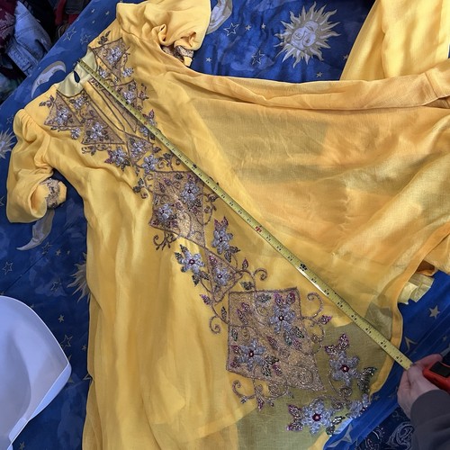 Lentejuelas con cuentas bordadas indias hechas a mano amarillas salwar kameez de Pakistán vintage - Imagen 5 de 22
