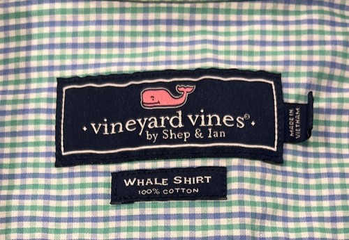 Vineyard Vines Whale Shirt Men’s Small Plaid Blue Green Cotton - Picture 3 of 4