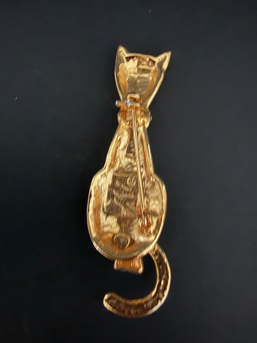 Brosche/Anstecknadel signiert Mio Gelenk Katzenschwanz Strass groß goldfarben - Bild 5 von 5