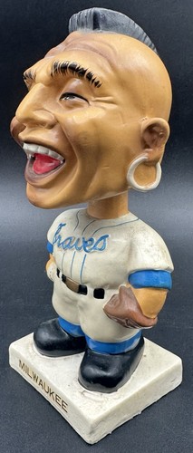 Vintage Milwaukee Braves Bobblehead Nodder Mohawk Mascot Baseball White Base - Picture 5 of 19