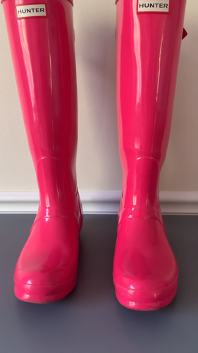 Hunter Pink Women's Original Tall Gloss Rain Boots Size 9 Fisherman Coastal - Video 1 of 1
