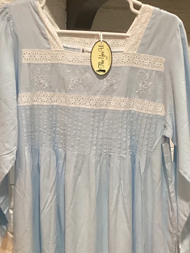 Viktorianisches blaues Damen Nachthemd, "The 1 for U", Medium, Langarm, Baumwolle.