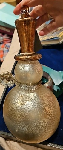 Reflector de vidrio de mercurio sintético muñeco de nieve adorno de árbol de Navidad 12" de alto - Imagen 4 de 8