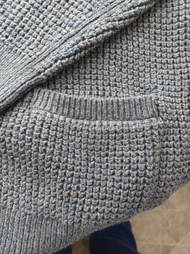 LL Bean Pullover Strickjacke Herren Large Tall LT Schalkragen grau Waffelstrick Baumwolle - Bild 7 von 14